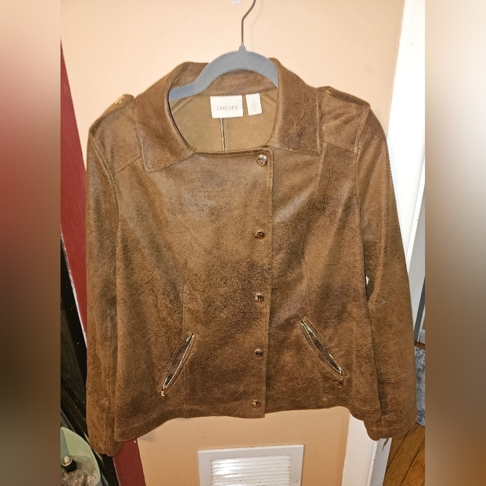 CHICO’S WOMEN’S 1 US M COATED FAUX SUEDE MOTO JACKET